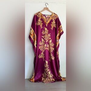 Winlar Caftan Mumu Dress‎ One Size Purple Floral Boho Lounge Kaftan Retro Resort